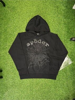 Black 'spöder' Graphic Crewneck Hoodie